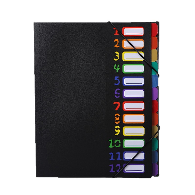 Archivo de archivo de arco iris A4 - 12 páginas de libros de datos en color para estudiantes Clasificador de papel de prueba PP carpeta de paquete de órgano de cuerda