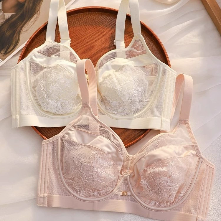 Регулируемое тонкое сексуальное кружевное нижнее белье для женщин с большой грудью, маленькой грудью, противопровисающее, с мягким стальным кольцом, бюстгальтер большого размера.