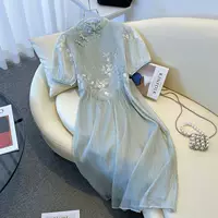 Китайский элемент, новый китайский стиль, улучшенная версия платья Cheongsam для женщин, летняя длинная юбка с вышивкой цветов в стиле ретро, длинная юбка феи первой любви