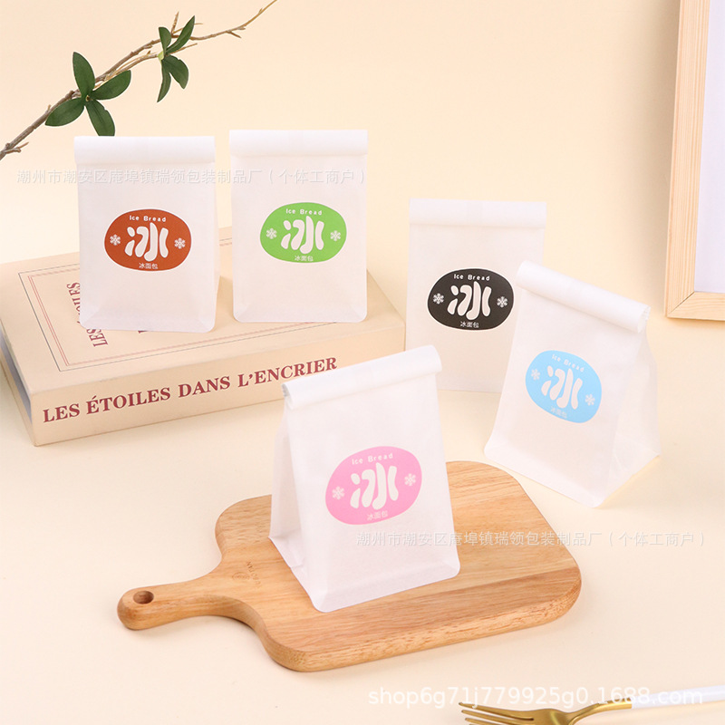创意冰面包包装袋口味贴纸防油食品內覆膜卷边铁丝棉纸机封包装袋