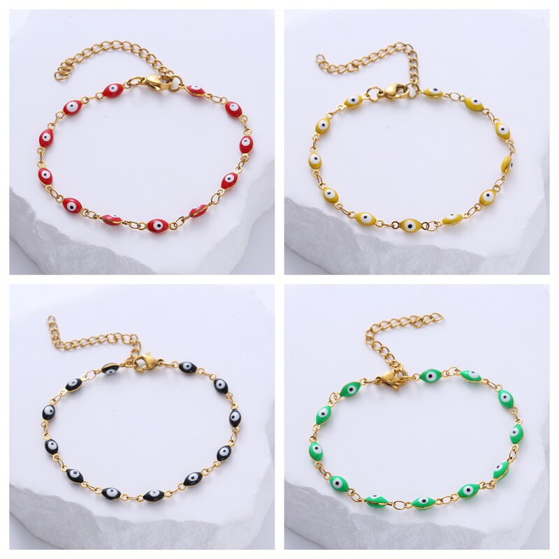 Stainless Steel Bracelet European and American Turkish Evil Eye Multi-Color Colorful Stainless Steel Bracelet Oval Eye Bracelet