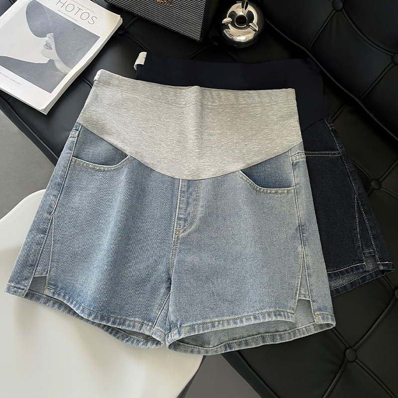Pregnant Women's Shorts Women's Summer Outer Wear Thin Denim Wide Leg Pants Pregnant Women's Casual Jeans Trendy All-match High Waist Pants