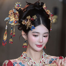 2025新款红金色秀禾头饰中式花朵古风大气秀禾服龙凤褂新娘发饰