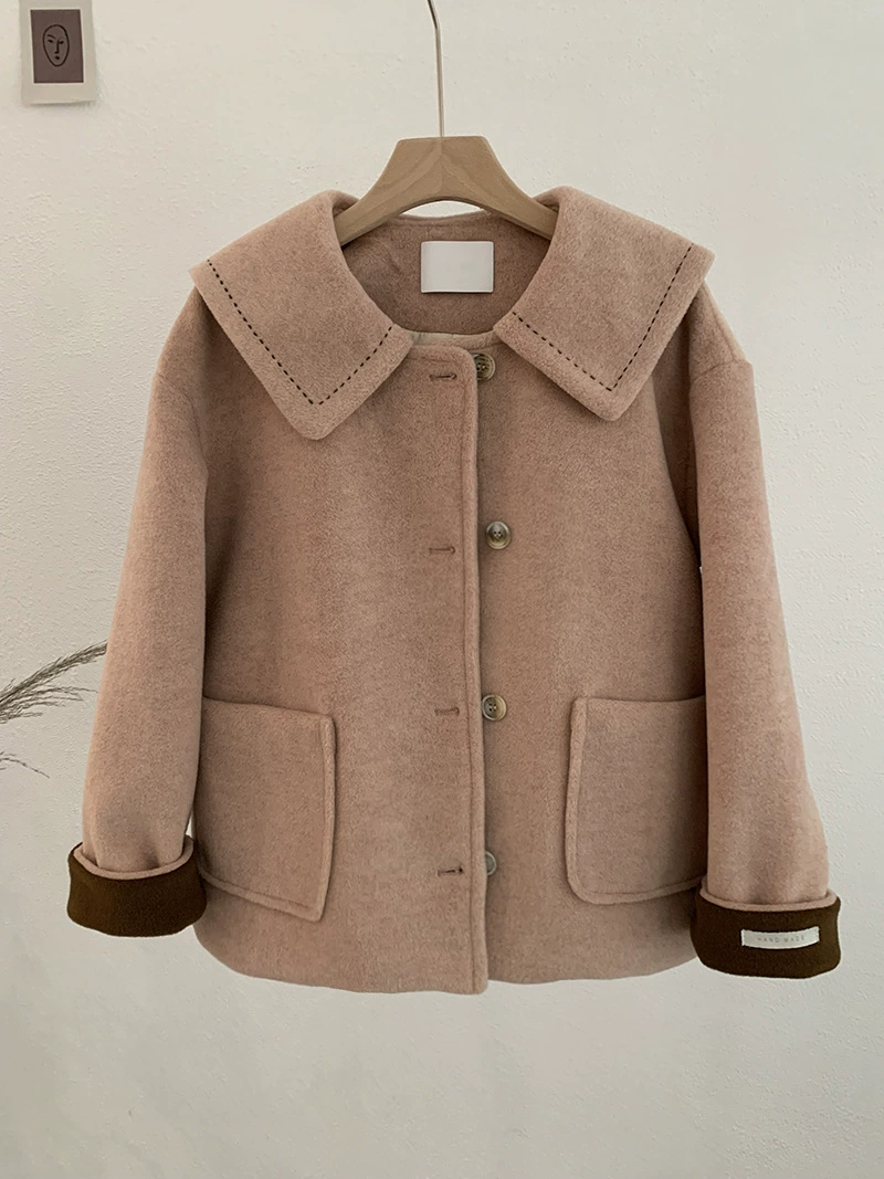 Quilted demi-season woolen coat, jacket, long-sleeve