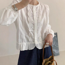 秋装新品 日系文艺小清新甜美宫廷风蕾丝百搭长袖衬衫女打底衫