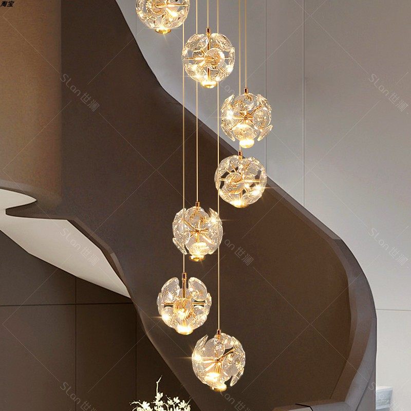 Shilan Crystal Staircase Light Long Pendant Lamp Living Room Light Rotating Duplex Modern Minimalist Light Luxury Villa Loft Apartment Shilan Crystal Staircase Light Long Pendant Lamp Living Room Light Rotating Duplex Modern Minimalist Light Luxury Villa Loft Apartment