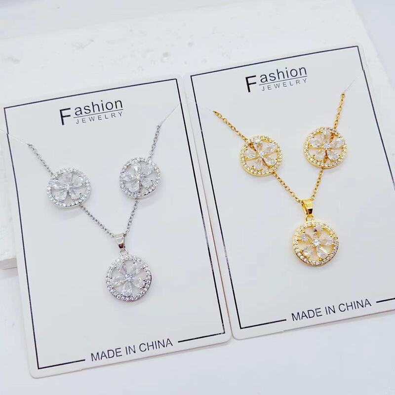 European and american cross-border new micro-inlaid hot wheels five water drops zircon light luxury fashion earrings necklace two-piece suit