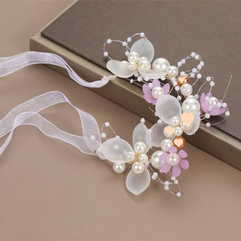 Purple bracelet pearl, flowered
