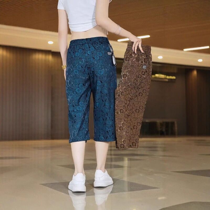 2025 Summer Thin Ice Silk Jacquard Over-The-Knee Shorts Men's Summer Pants Casual Comfortable Stretch Capri Straight Leg 2025 Summer Thin Ice Silk Jacquard Over-The-Knee Shorts Men's Summer Pants Casual Comfortable Stretch Capri Straight Leg