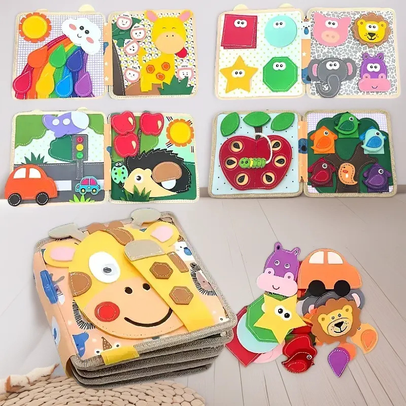 Educación temprana dibujos animados fieltro libro de tela transfronteriza Montessori bebé niños libro tranquilo Desarrollo Inteligencia Rainbow Book 3D ESTÉREO