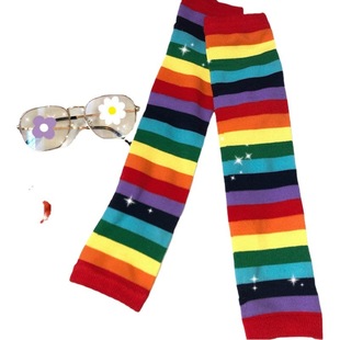 Ice sleeve sun protection female cute Harajuku style elegant style rainbow oversleeve female student knitted sun protection sleeve arm cover summer