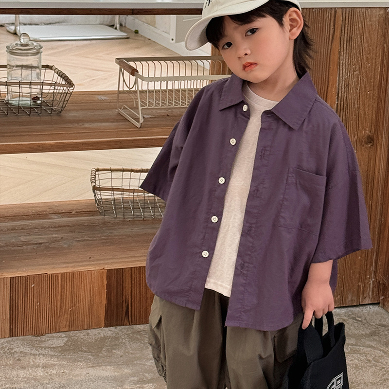 Children's purple elegant summer thin shirt for boys