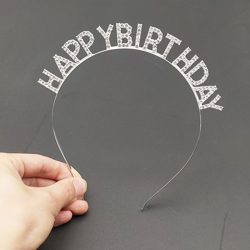 生日发箍女新年快乐HappyBirthday头箍字母闪钻皇冠头冠头饰合金