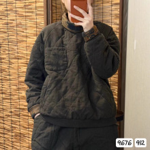 菱格贴口袋棉服2025冬季新款亚麻文艺复古休闲宽松保暖上衣女9676