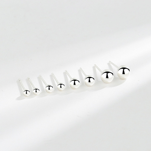 S999 sterling silver men's and women's ear sticks, ear needles, round bead earrings, simple bean earrings, ear piercing earrings manufacturer wholesale