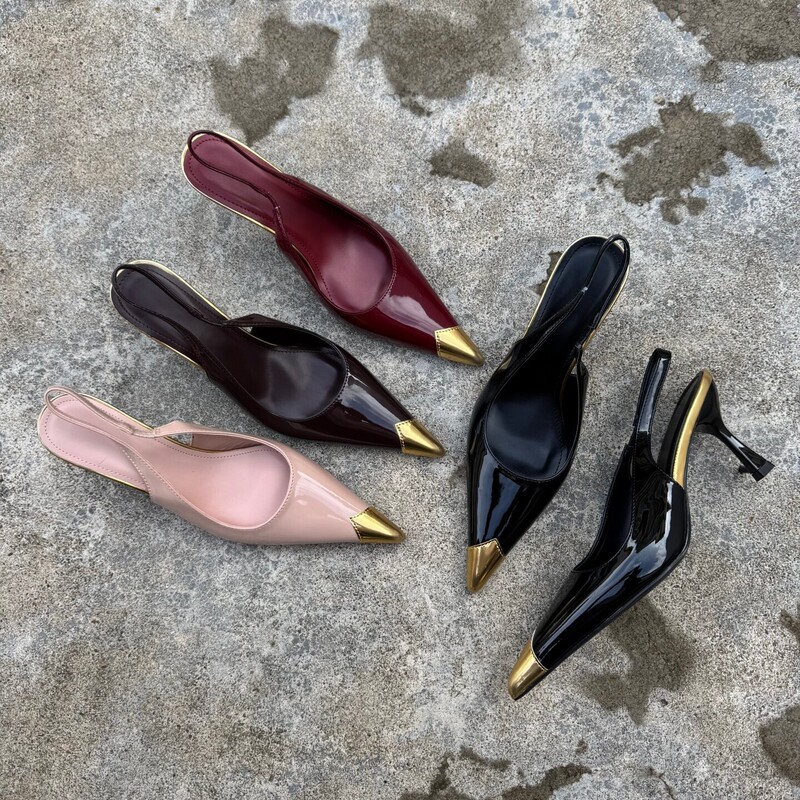 French-Style Sexy Pointed-Toe Stiletto Sandals for Women, New Summer Model, Open-Back Shallow High-Heeled Shoes, Elegant Mules French-Style Sexy Pointed-Toe Stiletto Sandals for Women, New Summer Model, Open-Back Shallow High-Heeled Shoes, Elegant Mules