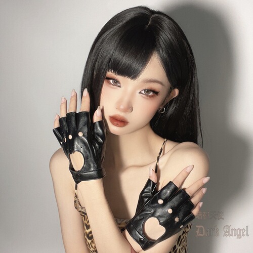 Dark JK gloves for women, punk functional style, half-fingered leather, winter satin surface, lo cool cosplay military LOLITA half-sleeve covers