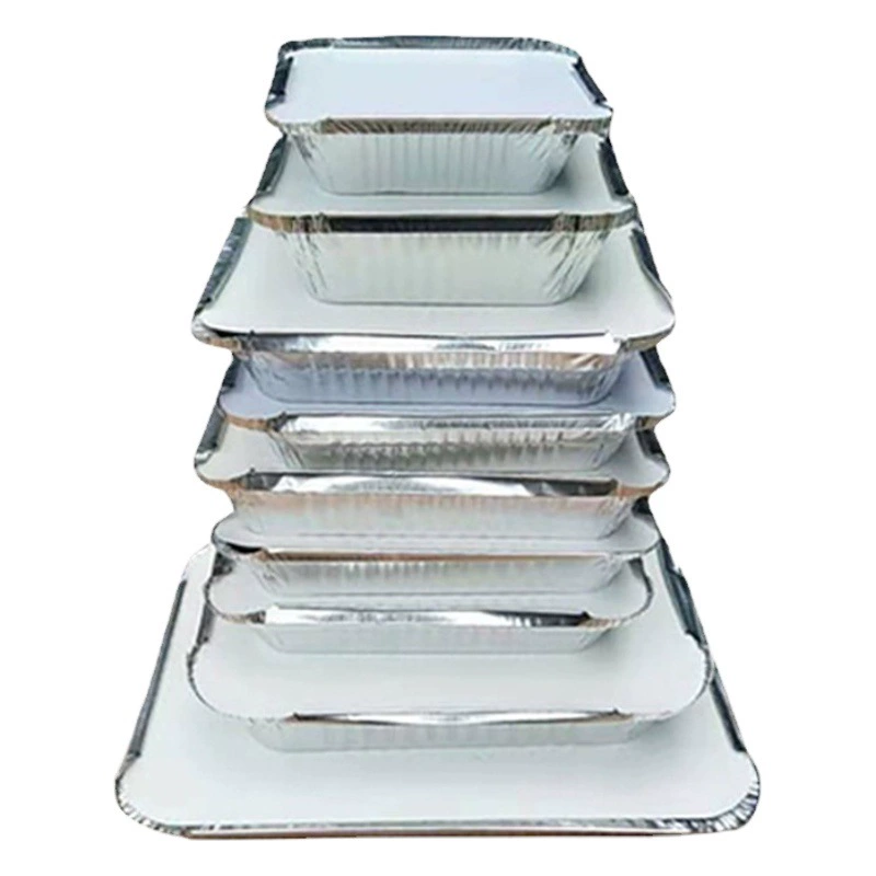 Одноразовые прямоугольные контейнеры из алюминиевой фольги с крышкой, ланч-боксы, коробки для барбекю, контейнеры для еды на вынос, подносы для жареной рыбы, миски из фольги оптом