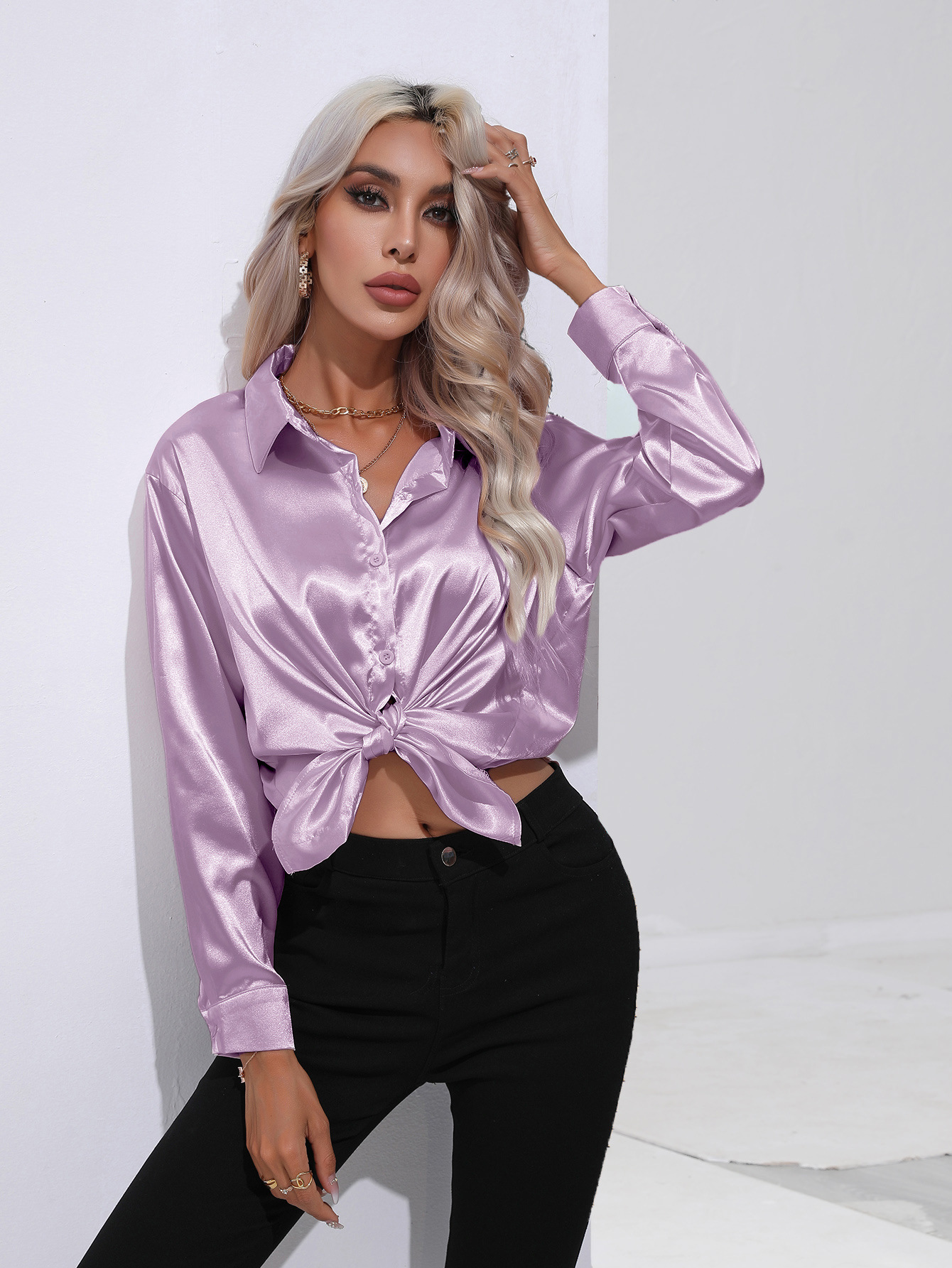 Women's Blouse Long Sleeve Blouses Button Casual Classic Style Solid Color display picture 4