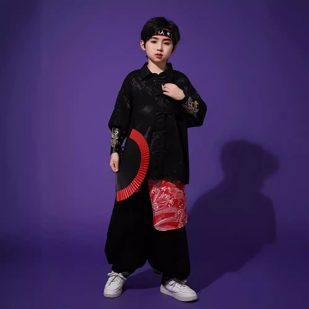 儿童演出服街舞潮服中国风男童国潮套装唐装hiphop女童爵士舞服装