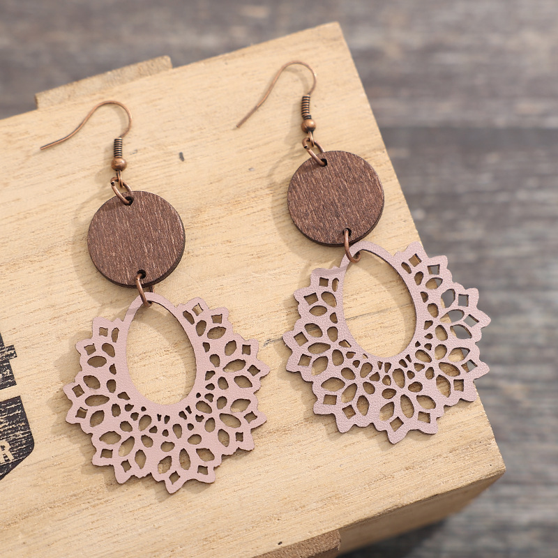 1 Pair Bohemian Geometric Pu Leather Wood Drop Earrings display picture 3