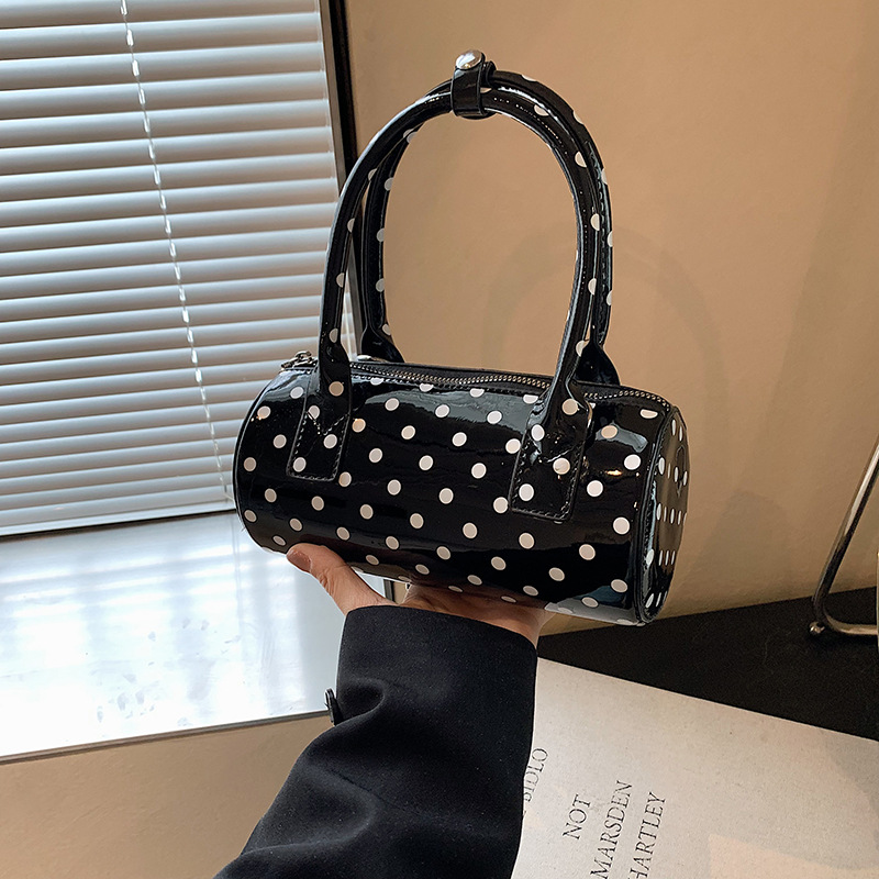 Trending Polka Dot Cylinder Handbag For Women 2024 New Korean Style Niche Shoulder Crossbody Bag Versatile Boston Bag - Thumbnail 2