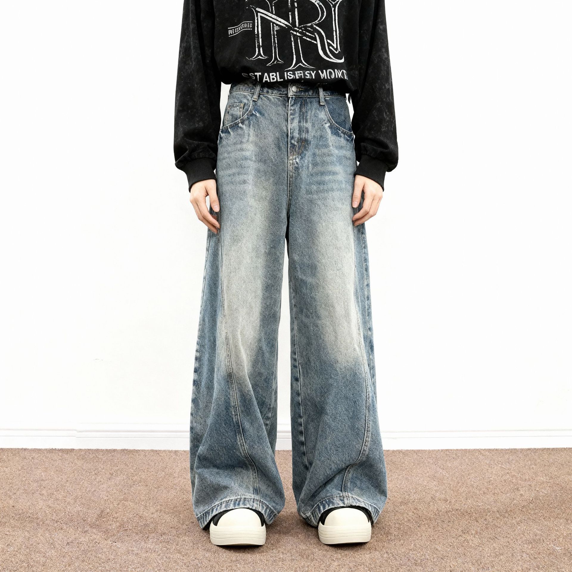 Men's Relaxed Fit Straight Leg Stretch Denim Jeans Vintage Wash Casual Comfort Pants_mkmklike.com