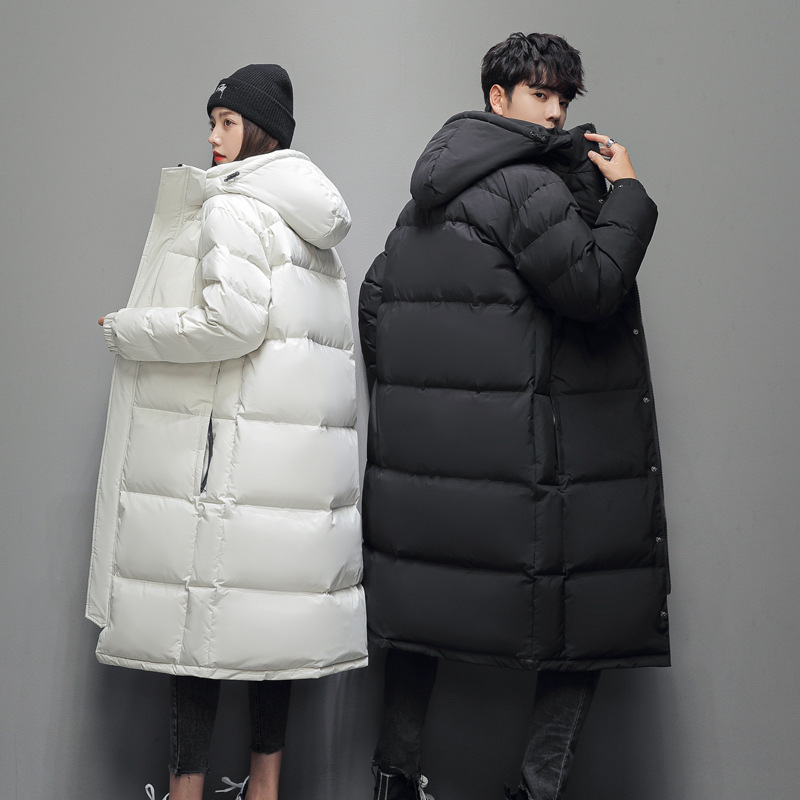 Cross-Border Winter down Jacket for Men and Women, Long Over-The-Knee Plain Style, Thickened and Warm, Couple's Trendy Outerwear Cross-Border Winter down Jacket for Men and Women, Long Over-The-Knee Plain Style, Thickened and Warm, Couple's Trendy Outerwear