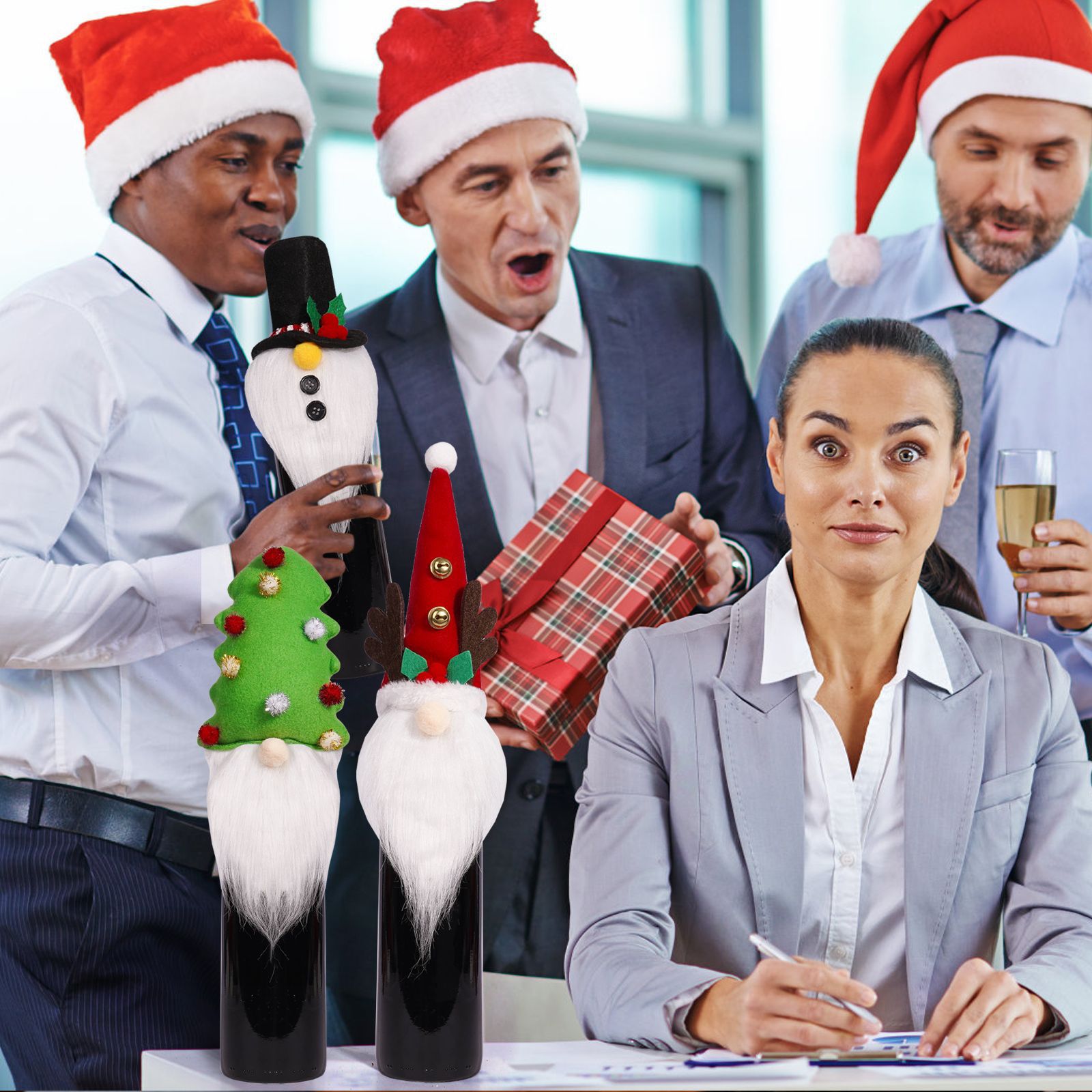 Navidad transfronteriza creativa Rudolph vino tinto cubierta barba blanca muñeca sin cara cubierta de botella de vino decoración de mesa atmósfera