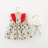 Summer dress with sleeves, small princess costume, skirt, hat with bow, flowered