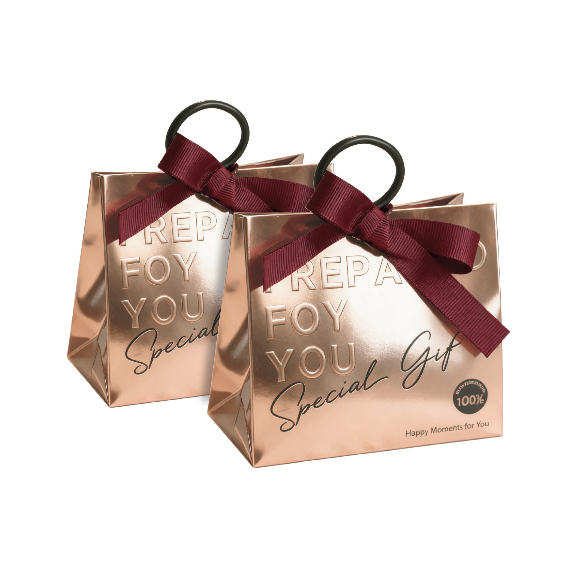 Rose gold + burgundy ribbon + ring; 11.5x4.5x10cm (excluding tax)