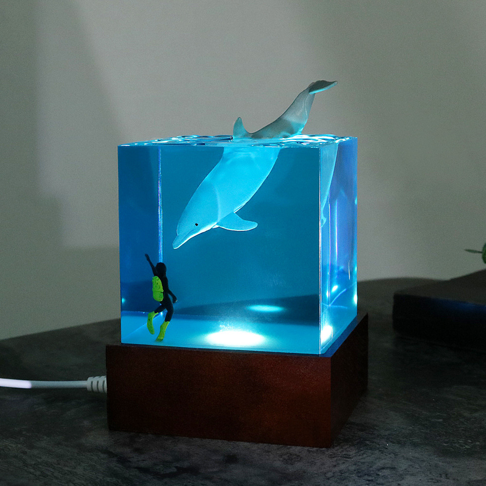 new creative ocean diver shark dolphin resin night light ornaments handmade household resin crafts