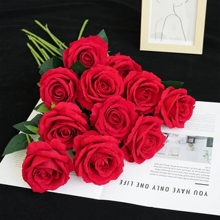 仿真单支绒布玫瑰花束卷边玫瑰花情人节红色玫瑰瀑布角玫婚庆用花