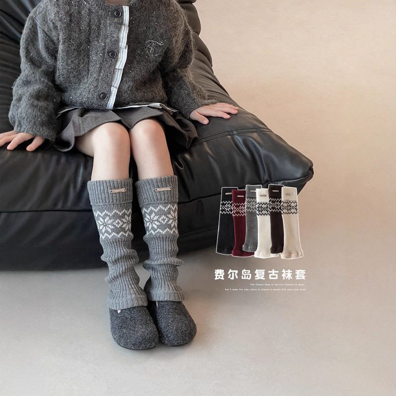 Children's Socks Spring & Fall Girls' Pile Stockings Retro Fair Isle Style Autumn and Winter Girls' Knitted Calf Socks Children's Socks Spring & Fall Girls' Pile Stockings Retro Fair Isle Style Autumn and Winter Girls' Knitted Calf Socks