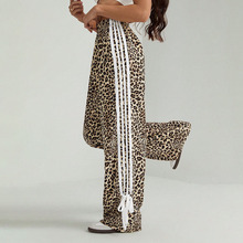 2025春秋季外贸速卖通撞色条带休闲裤女高腰运动裤宽松阔腿长裤子