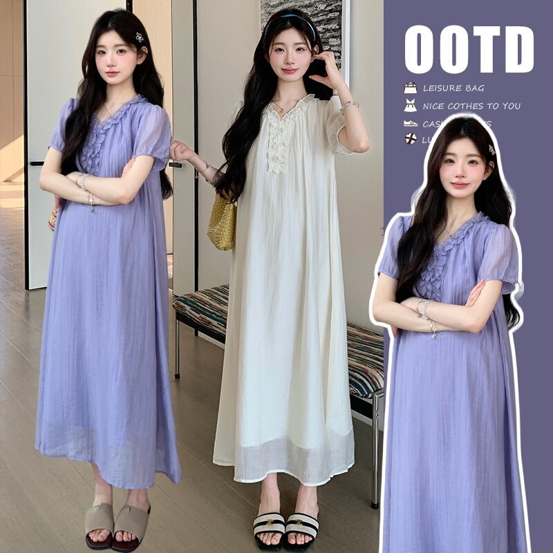 2026 Maternity Dress Summer Fashion Stylish Age-Reducing High-End Loose Slimming Over-The-Knee Long Dress Summer Thin Dress