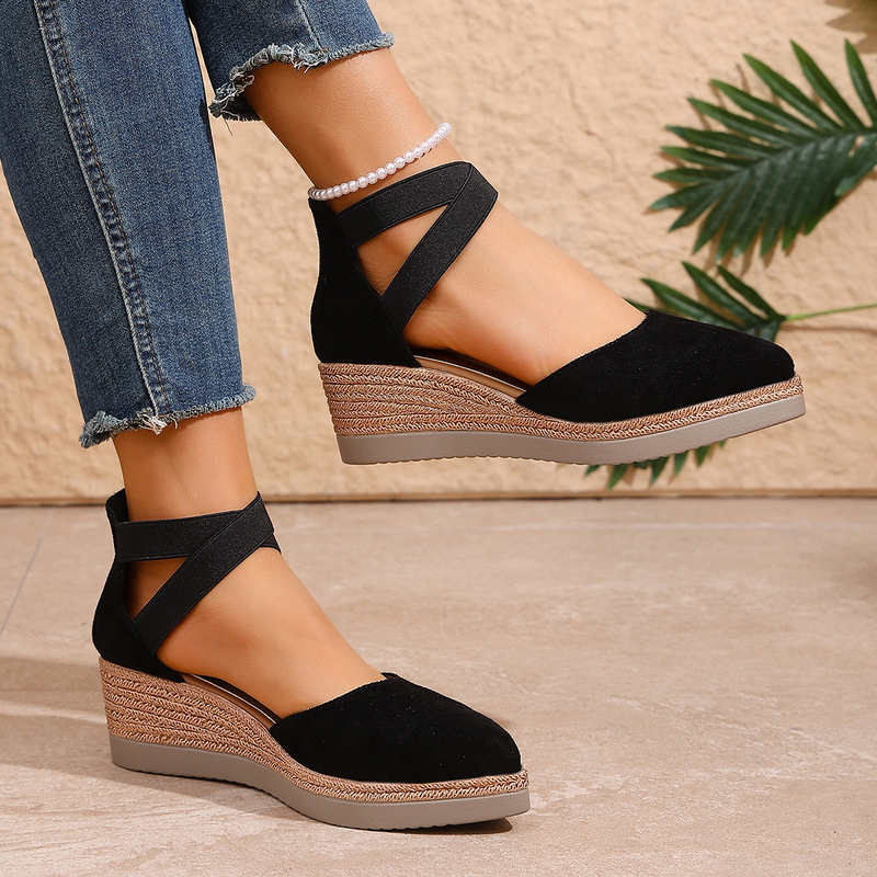 Cross-Border 2026 Spring and Summer New Style Spring Pointed Toe Wedge Heels Thick-Soled High-Heeled Hollow Women's Shoes Women's Large Size Sandals Cross-Border 2026 Spring and Summer New Style Spring Pointed Toe Wedge Heels Thick-Soled High-Heeled Hollow Women's Shoes Women's Large Size Sandals