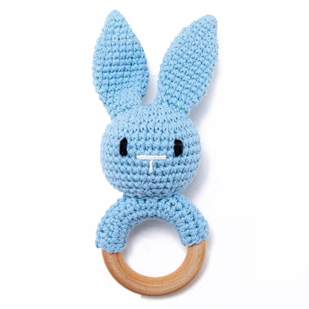 Bebé crochet jingle madera ganchillo hecho a mano conejito sonajero juguete sonajero bebé juguete Baoan