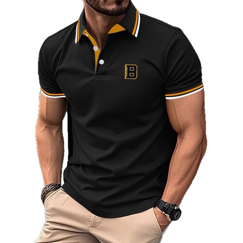 European and American Independence Station Summer Men's Color Matching 3D Print Short-Sleeves Button Lapel Casual Polo Shirt No