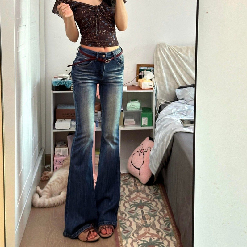 Dark Blue High-Waisted Flared Jeans for Petite Women, Stretchy, Slim-Fit, Leg-Slimming, Butt-Lifting Bootcut Pants