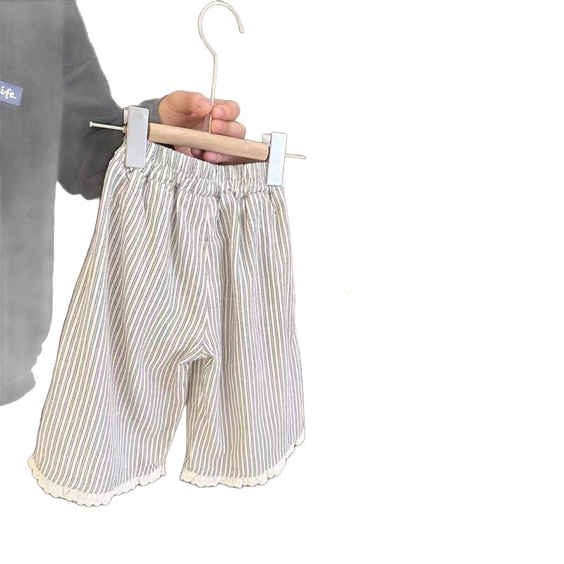 女の赤ちゃんの夏の防蚊パンツ女の子の縦縞クールワイドレッグパンツ女の赤ちゃんの軽量コットンとリネンのカジュアルパンツ|undefined