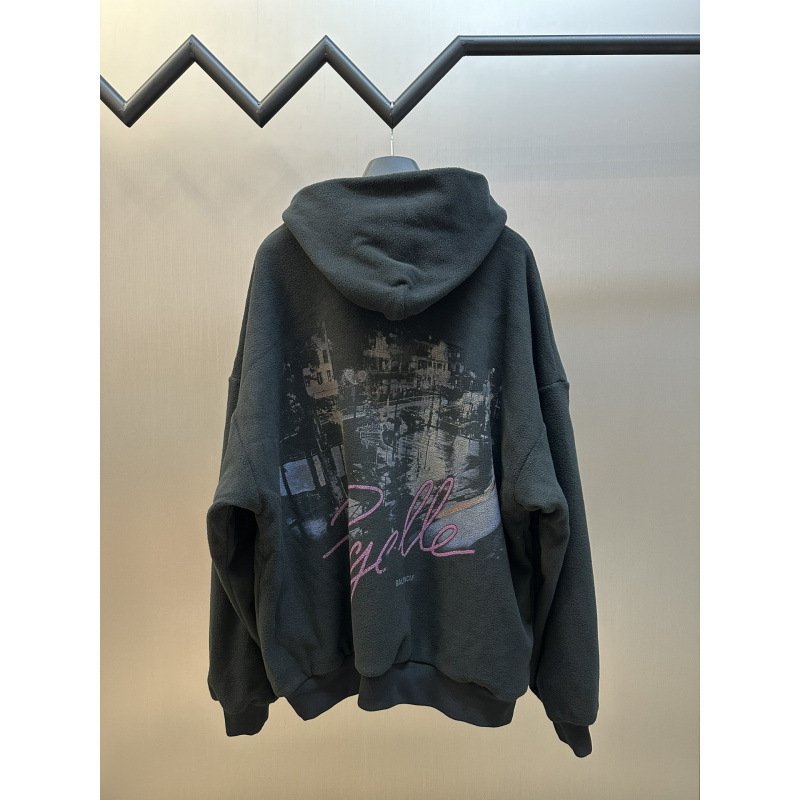 High-Quality Paris B Brand 24 Autumn and Winter New Street Style Teddy Hooded Jacket for Men and Women Loose Hoodie