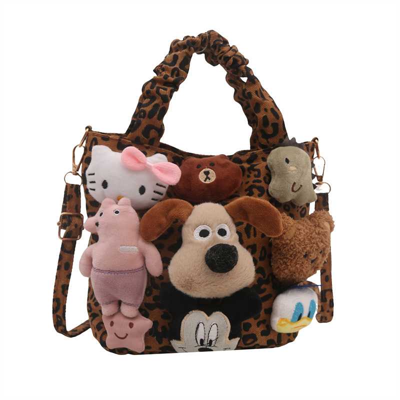 Cartoon puppy bolso de muñeca mujer 2024 nueva moda leopardo estampado bolso de mano bolso de lona versátil