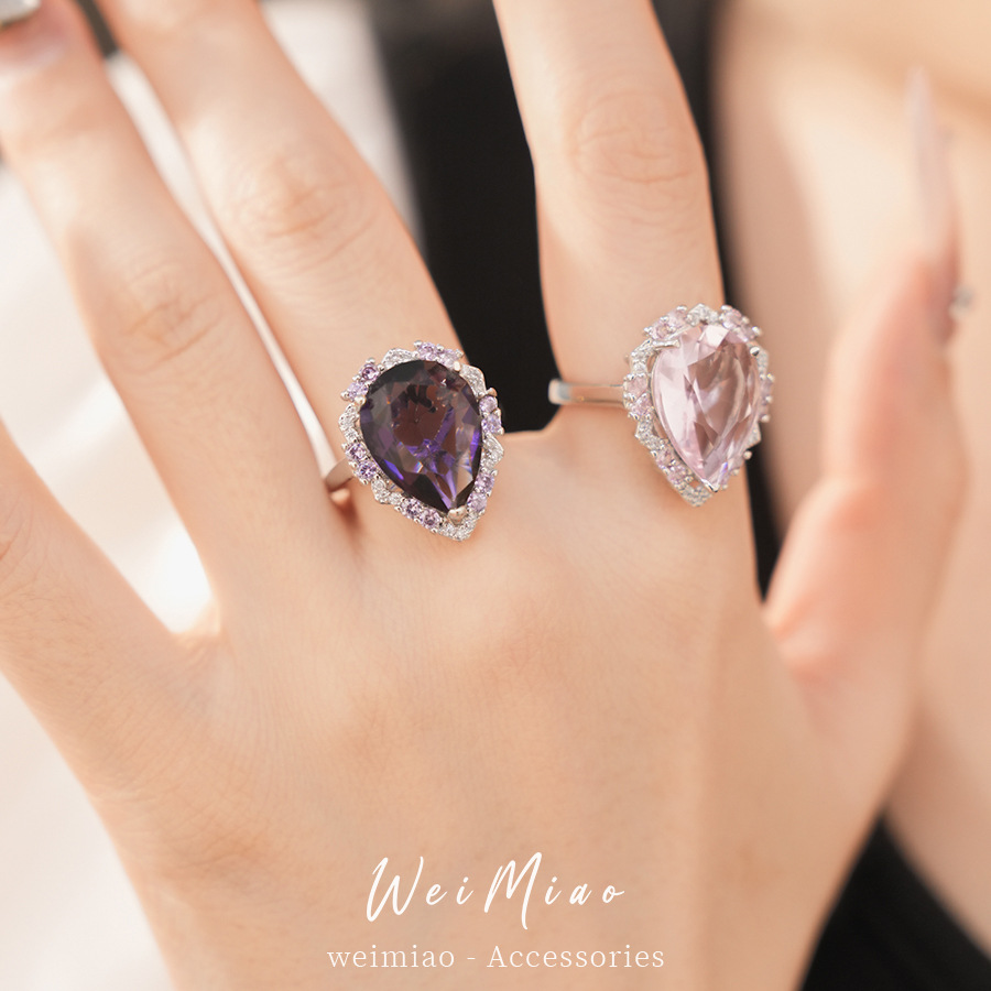 Agujas de plata zircon gotas de agua aretes de anillo de corte estilo delicado aretes ligero lujoso conjunto de joyas de alta calidad
