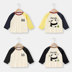 ベビー長袖 Tシャツ 2025 春春秋ベビーボトリングシャツ子供のトップス漫画クマカラーマッチング Tシャツ