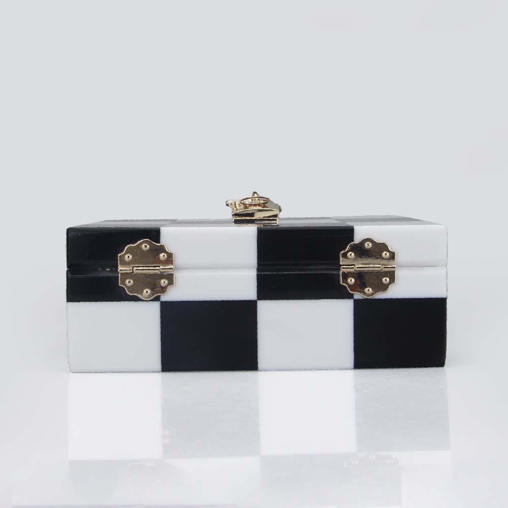 Trendy Korean-Inspired Checkerboard Acrylic Box Bag – Versatile Shoulder & Crossbody Clutch With Lock Closure_voghion.com