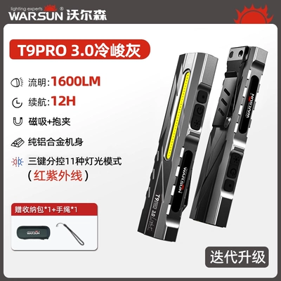 UV fənərlər light, rechargeable, outdoor repair - t9pro-cool-grayred-ultraviolet1600-lumenswith-side-light-magnetic-attachment-storage-bag