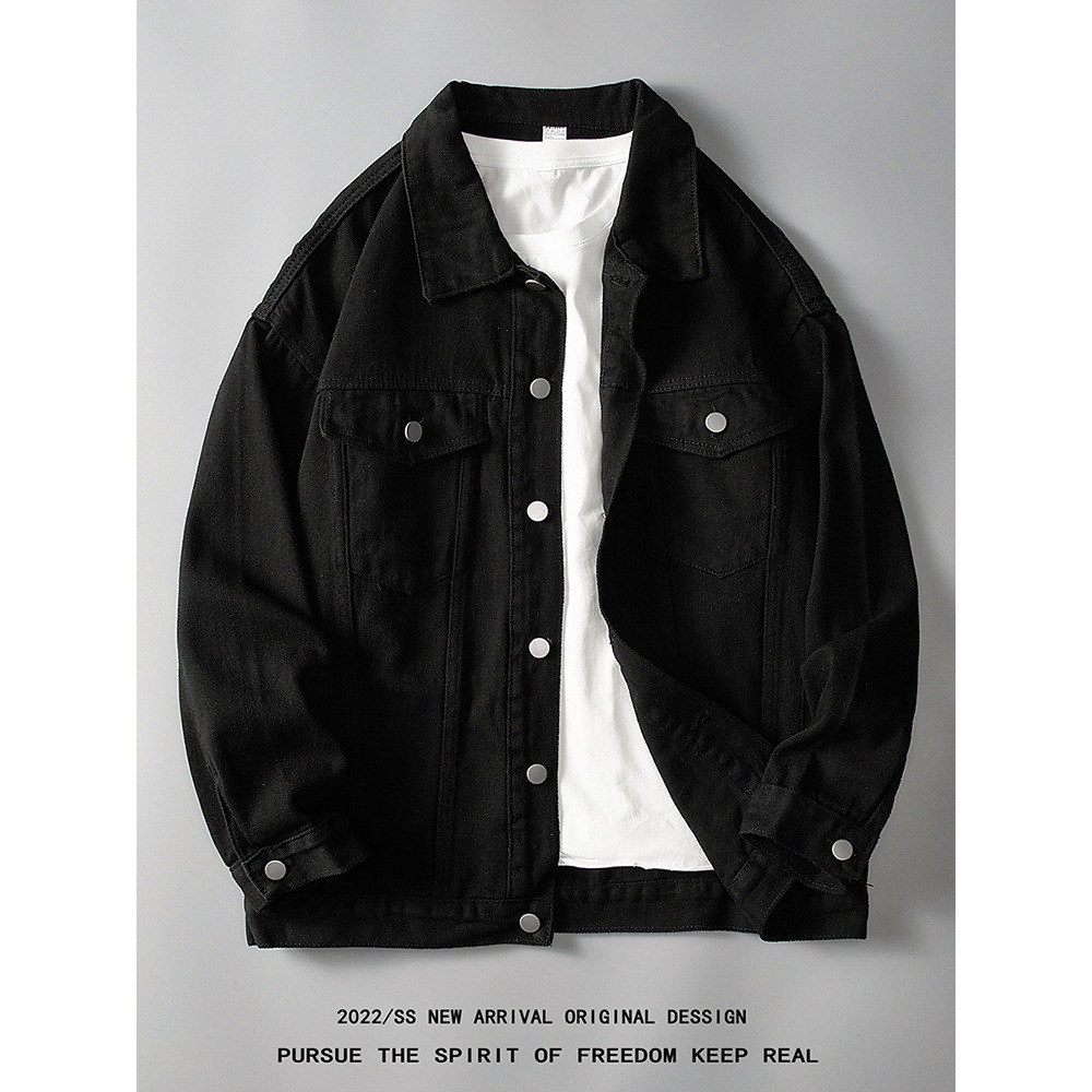 黑色牛仔外套男士春秋季2025新款潮牌痞帅宽松百搭工装夹克上衣服