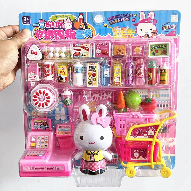 Один дар розового кролика семейный набор игрушек мини-кухонная утварь холодильник макияж медицинский кассар подарок для девушки