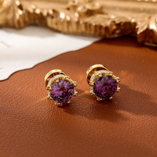 铜镀真金925银针轻奢风精致百搭紫色锆石耳钉优雅气质高级感耳饰